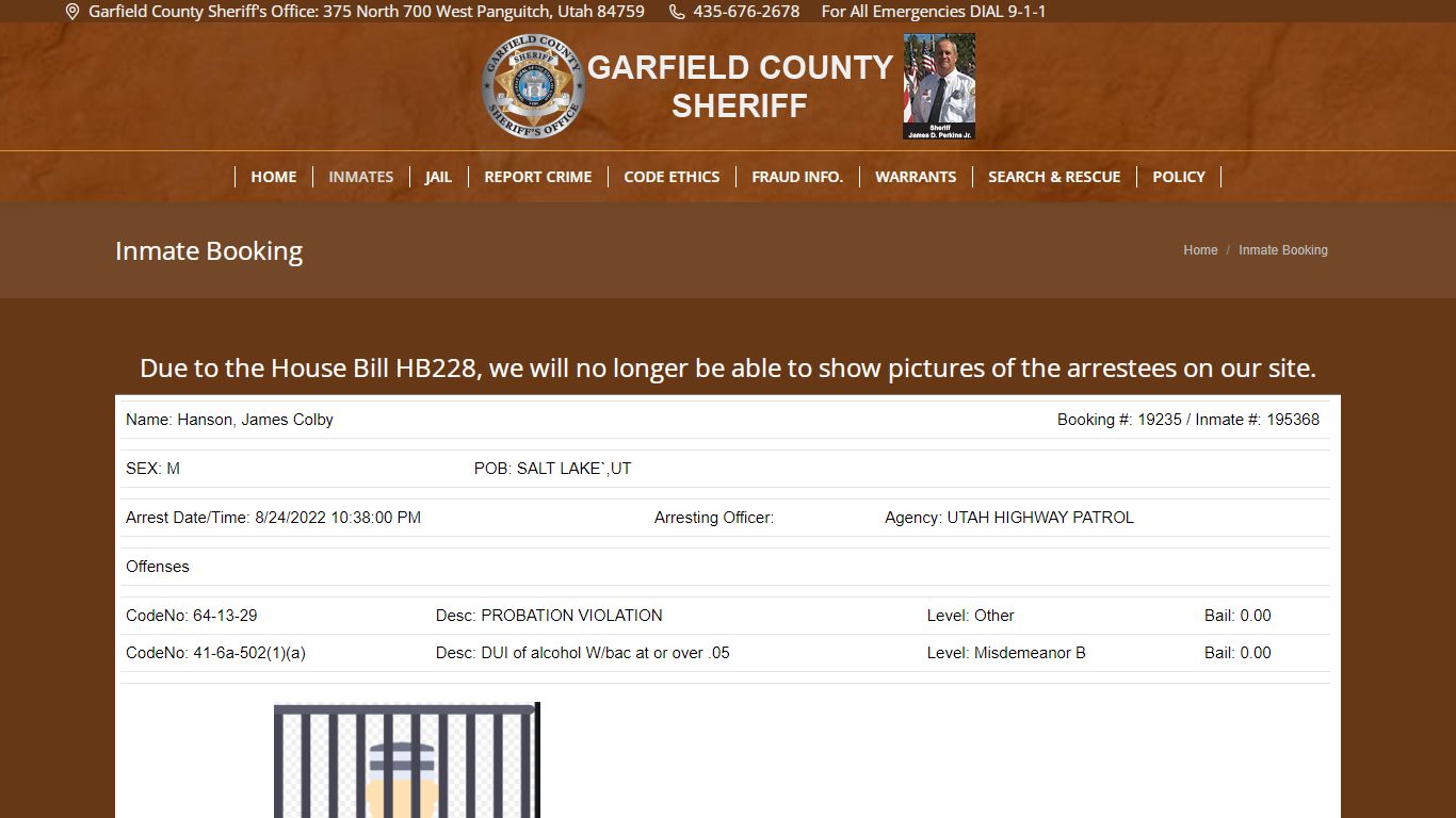 Inmate Booking – Garfield County Sheriff | Panguitch, Utah